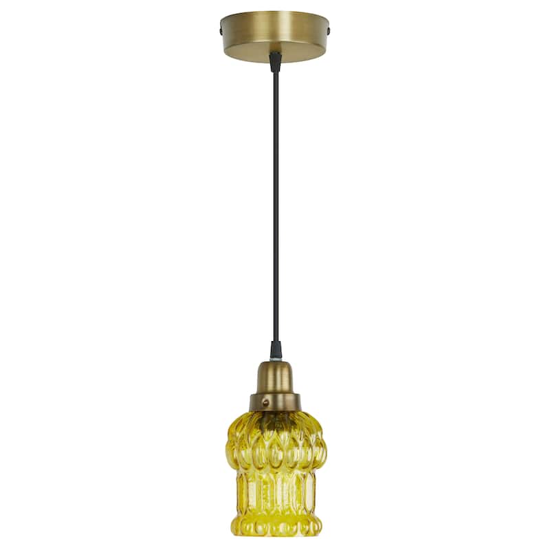 Baptiste River of Goods Purple/Yellow/Green and Gold Glass and Metal 4.5-Inch Pendant Light with Adjustable Hanging Cord