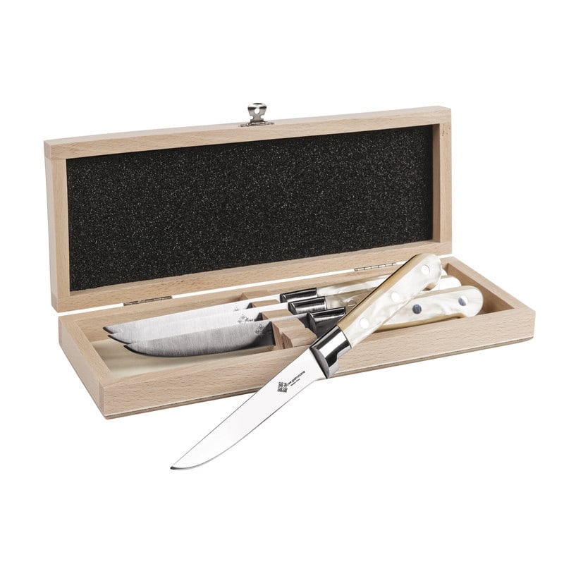 Au Nain, Set of 4 Steak Knives, with Pearlized Champagne Handles - White