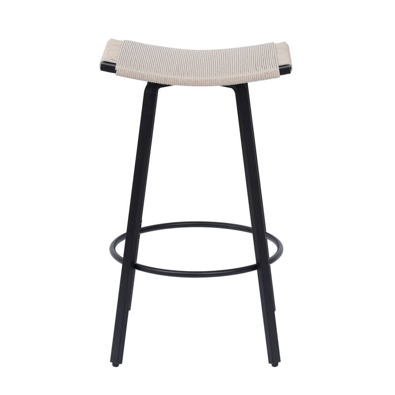 Counter Height Bar Stools Backless Handwoven Kitchen Dining Chairs With Round Footrest Set Of 2 Pvc Weaving Pub Stool
