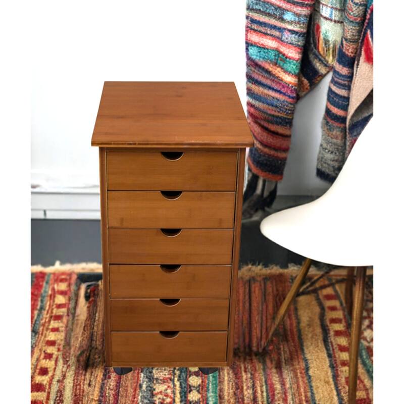 Solid Bamboo Frame 6 Drawer Rolling Storage Cart