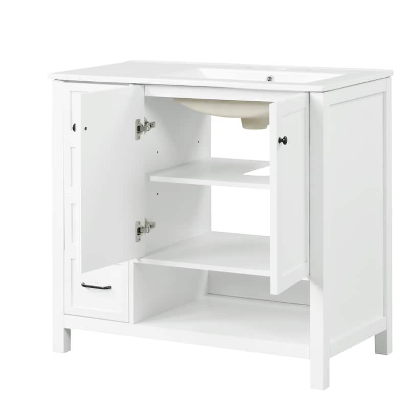 GDFStudio - Avalon 36-Inch Bathroom Vanity with Sink Top, Solid Wood & MDF Board with Open Shelf, Painted Finish