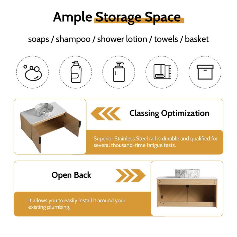 Bathroom Vanity With Sink In 30/36 Inch, Floating Bathroom Vanity With 2 Soft Close Doors