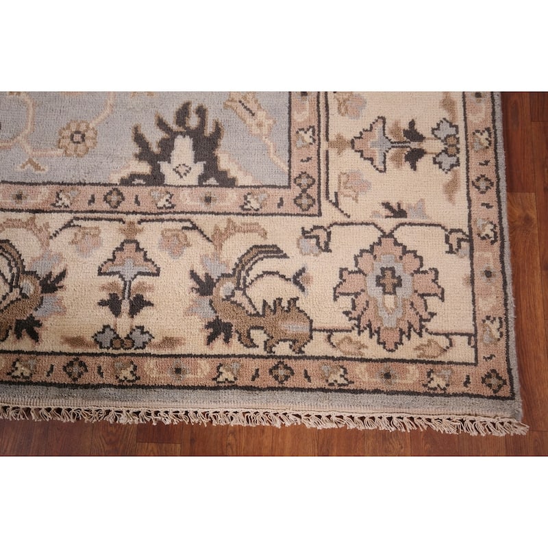 Transitional Oushak Indian Area Rug Handmade Gray Floral Wool Carpet - 8'2"x 10'0"