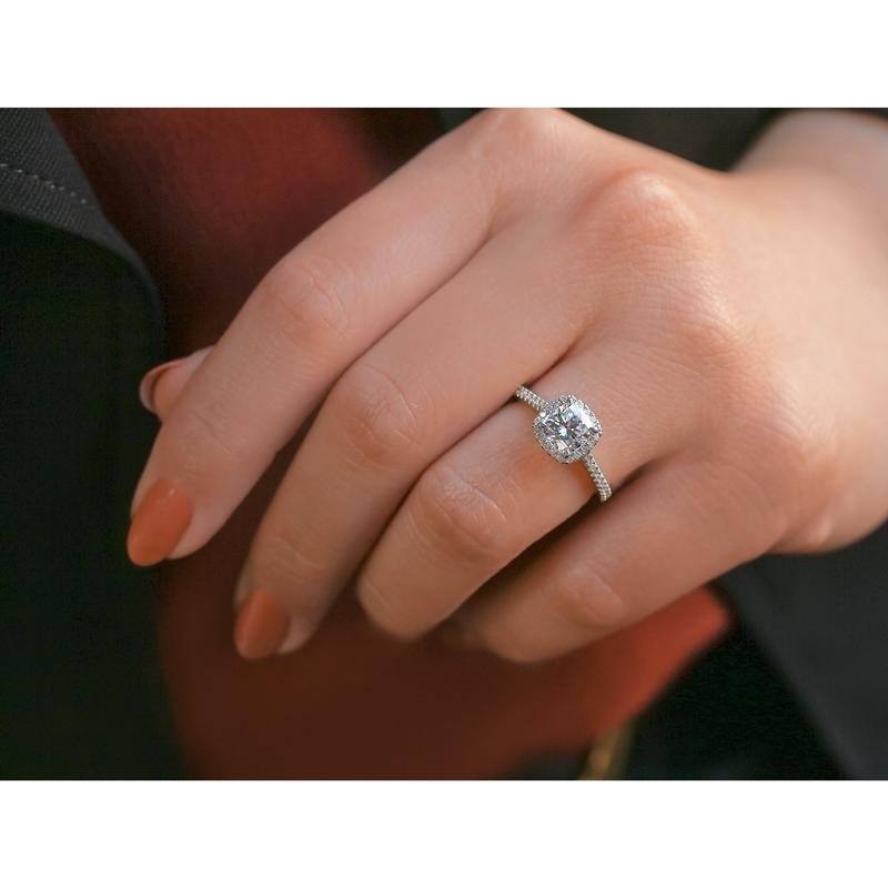 Annello by Kobelli 14k Gold Cushion Forever One Moissanite Floating Halo Ring (DEF/VS, GH/I)