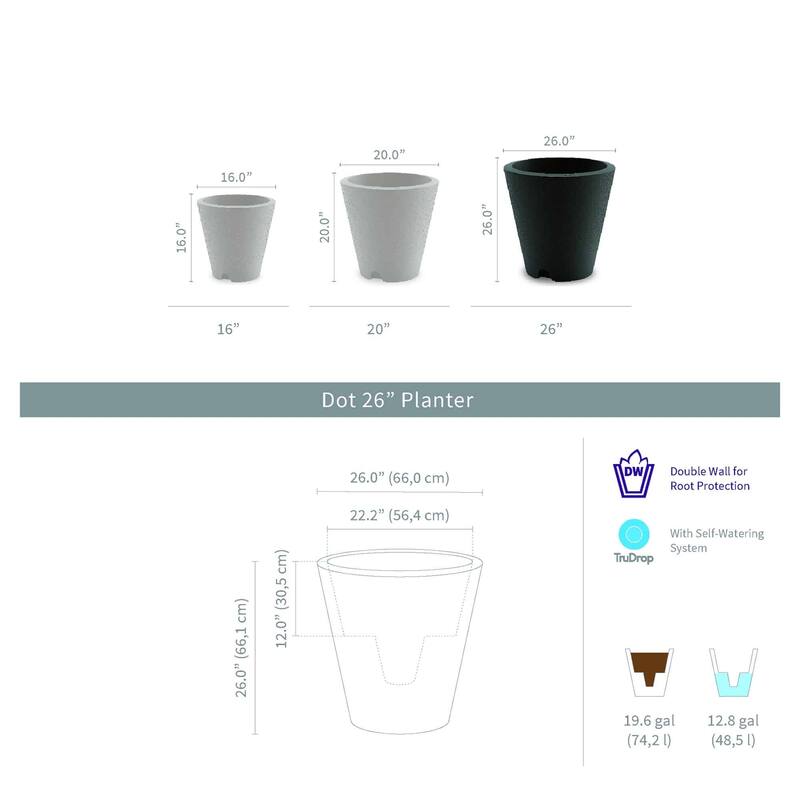 TruDrop Dot Self Watering Round Planter with Water Level Indicator