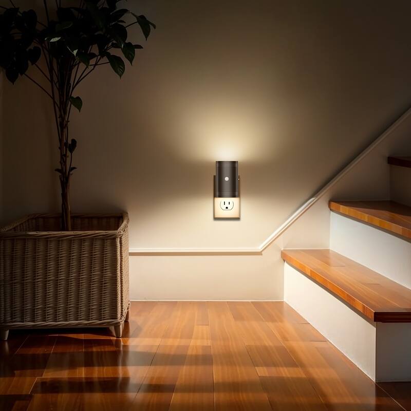 YANSUN Set of 2 Plug-in Motion Sensor Night Lights, Black Half-Moon Wall Lamps, 3000K Warm Light, Sliding Dimmer, ON-OFF-AUTO