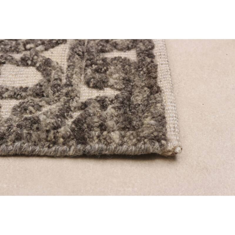 ECARPETGALLERY Hand-knotted Tangier Cream, Dark Grey Wool Rug - 8'0 x 10'0