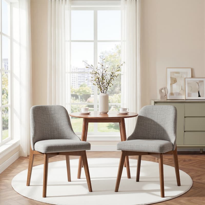 Upholstered Side Chair Dining Chairs Kitchen Chairs with Wood Legs Set of 2 - Walnut-Light Gray