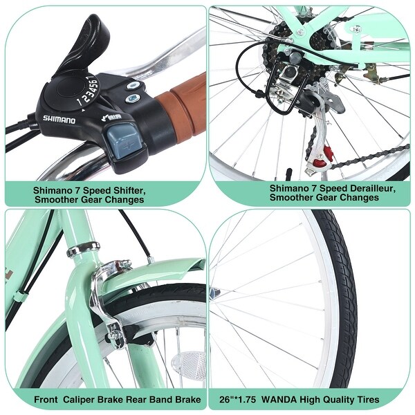 26 Inch Women's City Bike, 7-Speed Shimano Shifter, Steel Frame