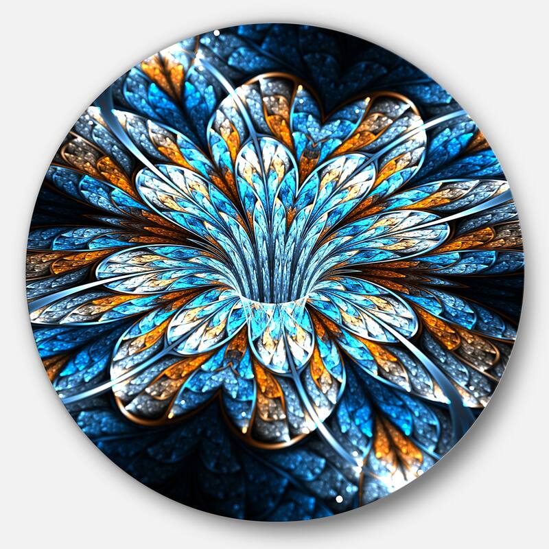 Designart 'Turquoise Fractal Flower in Dark' Floral Abstract Art Round Metal Wall Art - 11 x 11 - disc of 11 inch