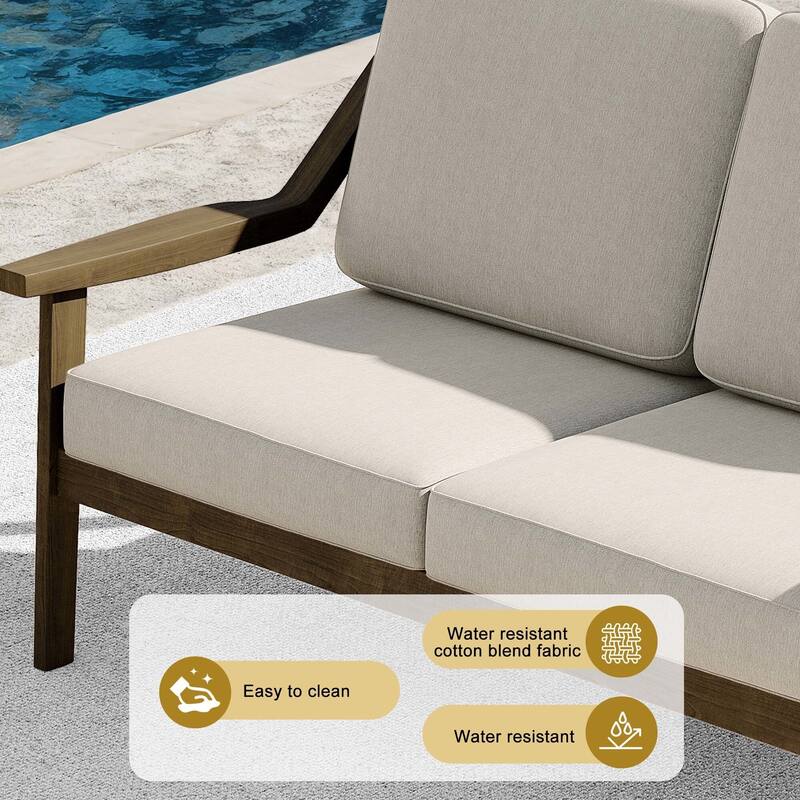 Outdoor Teak Wood Slat Back Patio Loveseat Sofa