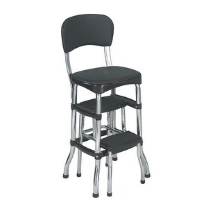 Stylaire Retro Chair + Step Stool with sliding steps, Black - Bed Bath ...