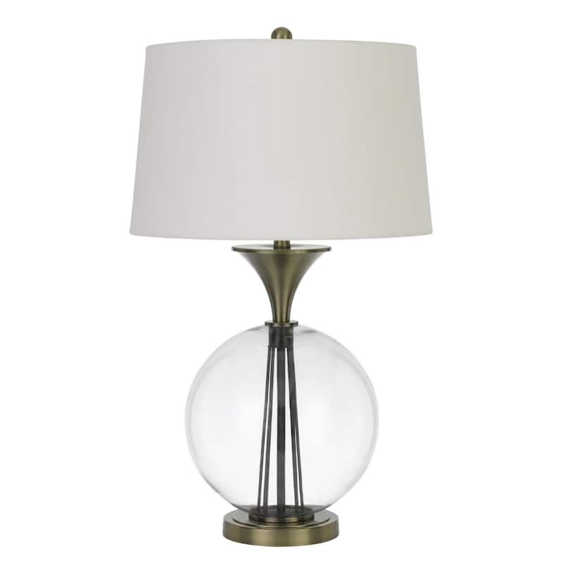 Bronze Metal Globe Table Lamp with White Fabric Shade and 3 Way Dimmable Switch - 18” x 18” x 30.5” (D x W x H) - White-Bronze-Clear