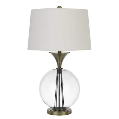 Bronze Metal Globe Table Lamp with White Fabric Shade and 3 Way Dimmable Switch - 18” x 18” x 30.5” (D x W x H)