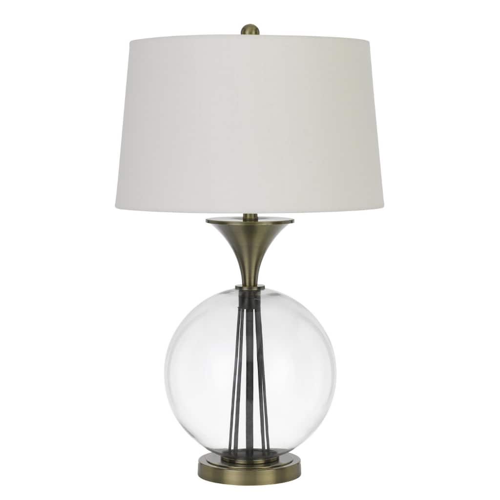Bronze Metal Globe Table Lamp with White Fabric Shade and 3 Way Dimmable Switch - 18” x 18” x 30.5” (D x W x H)