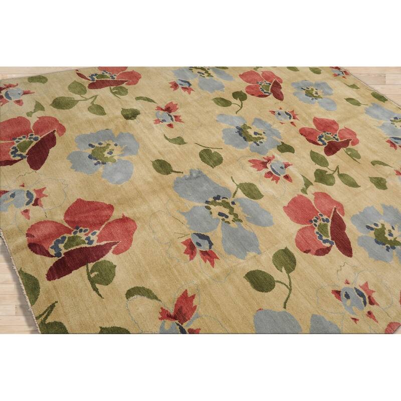 Hand Knotted Pistacchio Tibetan Wool Transitional Oriental Area Rug - 7' 11'' x 10' 3''