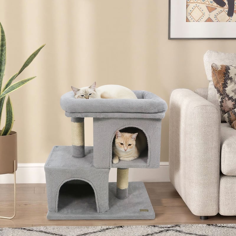 Gymax 25.5'' Cat Tree w/2 Large Condo Padded Top Perch Sisal