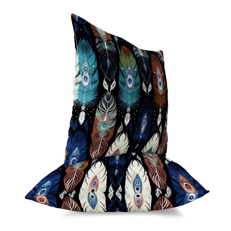 Blue And Brown Feathered Treasure Faux Suede Throw Pillow Zipper