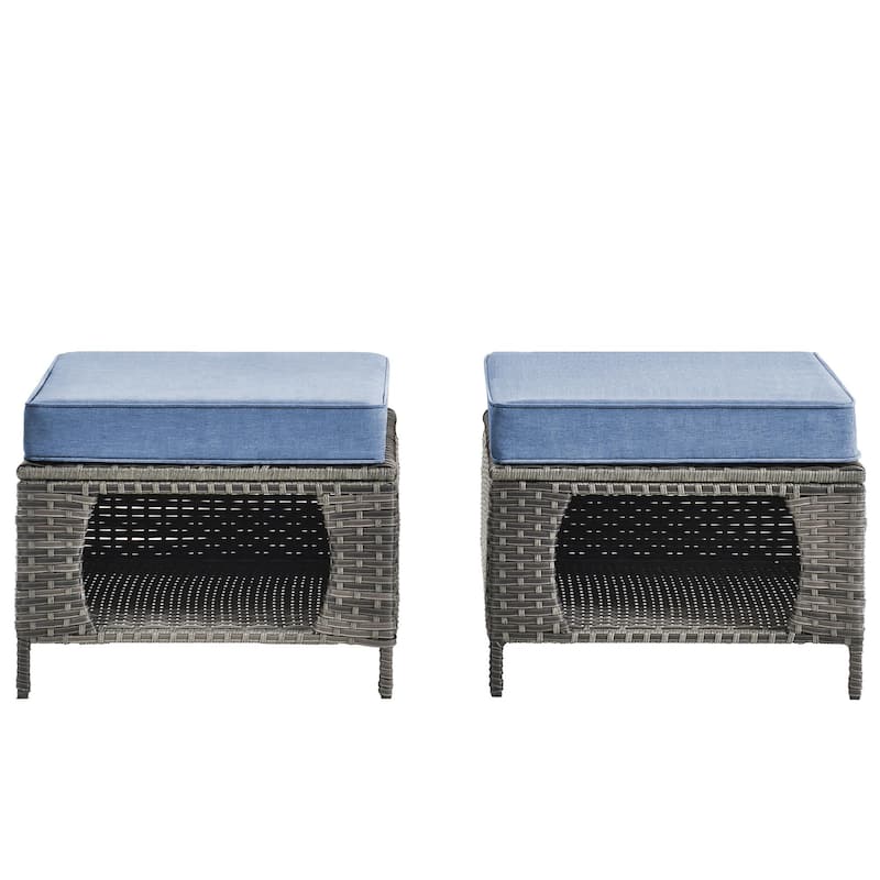 2 Pieces Outdoor Patio Furniture Rattan Storage Ottoman with Cushion