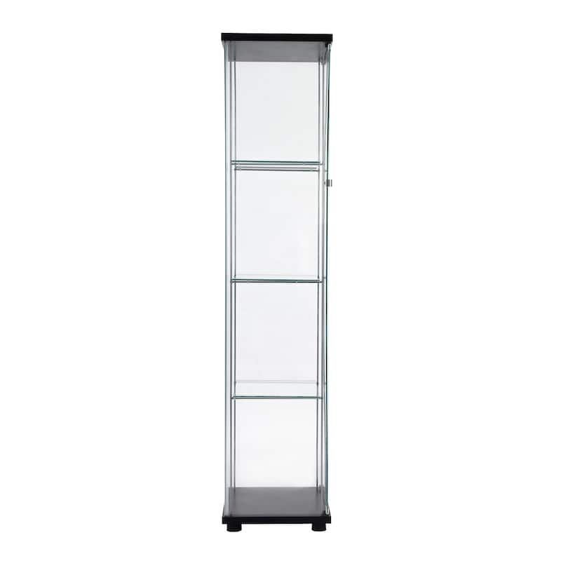 One Door Glass Cabinet Glass Display Cabinet with 4 Shelves, Black