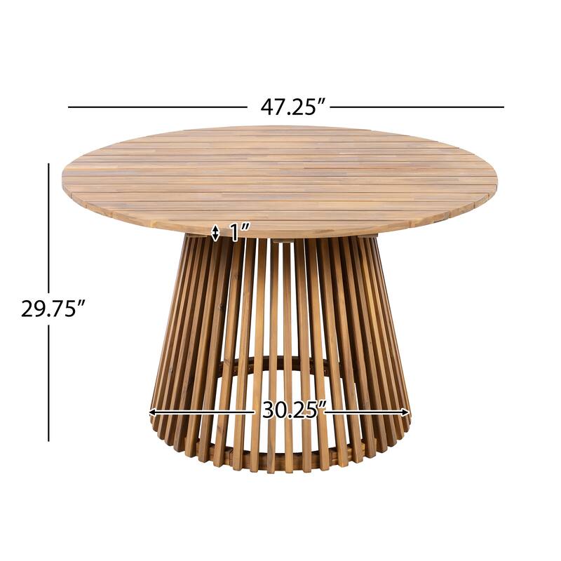 Acacia Wood Outdoor Round Dining Table 47 Inch Light Teak Patio Table for Backyard - Light Teak