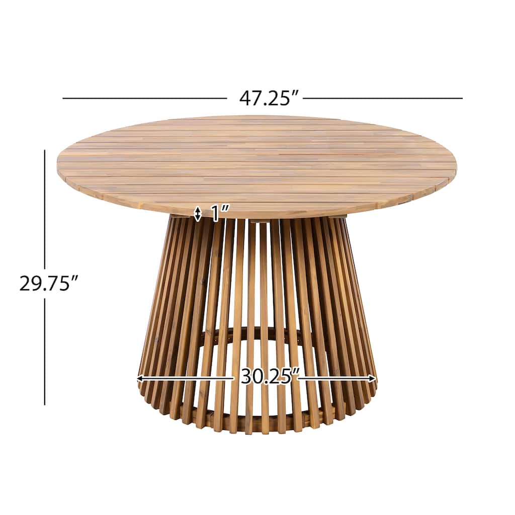 Acacia Wood Outdoor Round Dining Table 47 Inch Light Teak Patio Table for Backyard