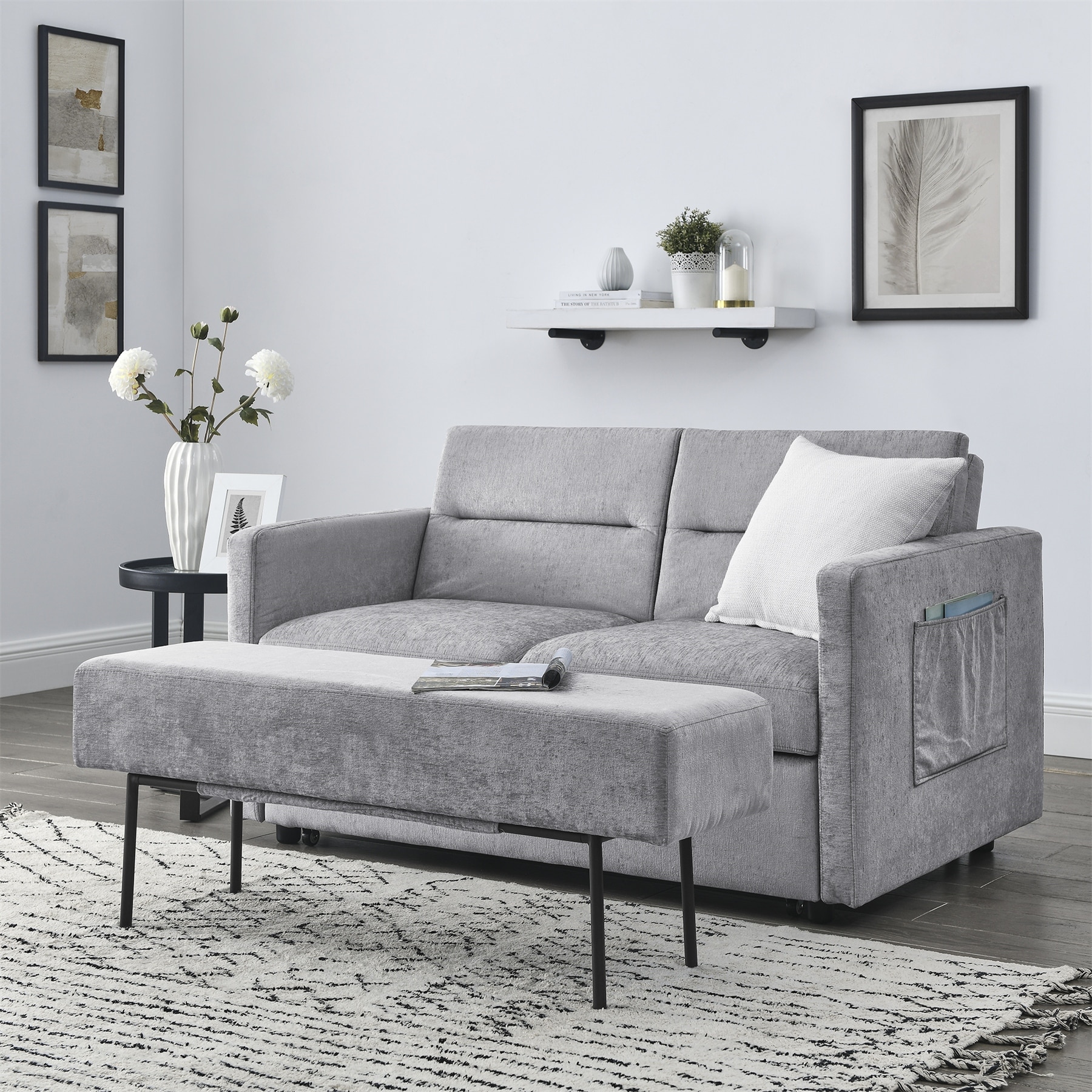 Loveseats Sofa Bed with Pull-out Bed and Extra Bench, Adjsutable