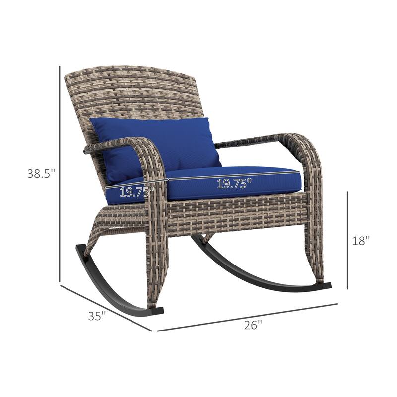 Outdoor Wicker Adirondack Rocking Chair with High Back, Seat Cushion