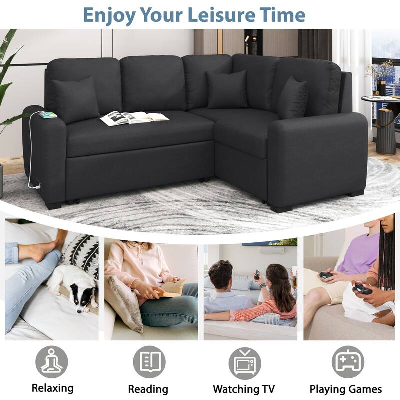 3 in 1 Sleeper Sectional Sofa, LShaped Corner Couch with USB Charging Port Bed Bath & Beyond