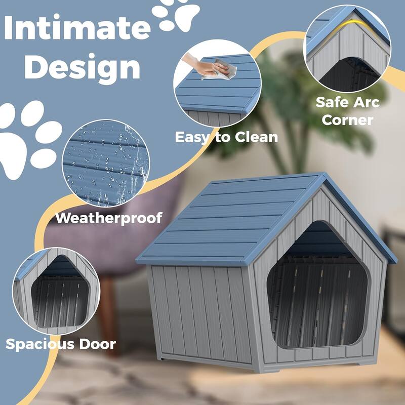 Cabin Style Cat House, Durable Waterproof Resin Shelter for Small, Medium, Large Cats, Easy Assembly