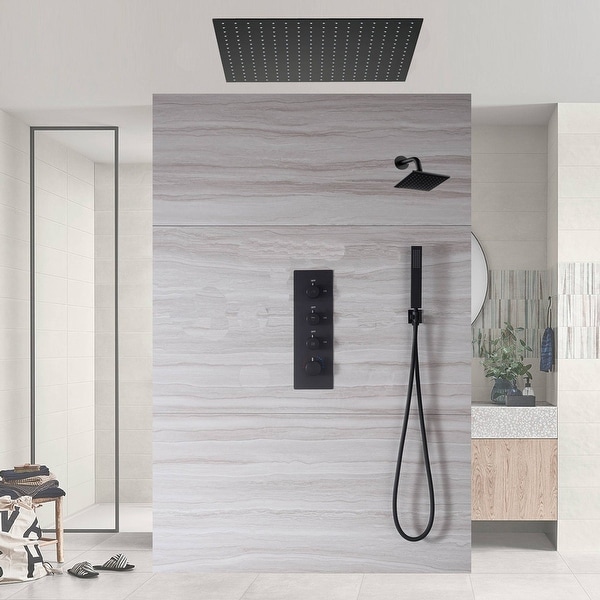 Dual Heads 12" Rainfall & High Pressure 6" Shower System With 3 Way ...