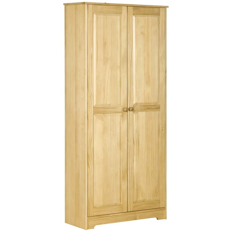 67" Pinewood Kitchen Pantry Storage Cabinet, Freestanding Cabinets with Doors and Shelf Adjustability, Soft-Close Mechanism