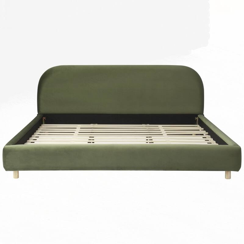 Upholstered Platform Bed with Curve-Shaped Design Headboard