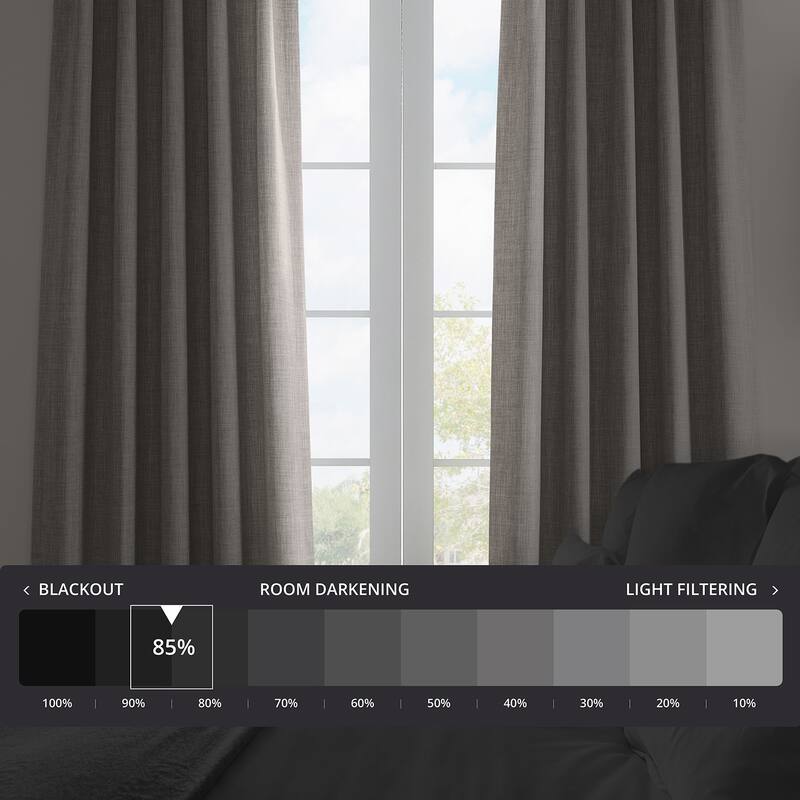 Exclusive Fabrics French Pleated Textured Faux Linen Room Darkening Curtains for Bedroom & Living Room Curtains Single Panel