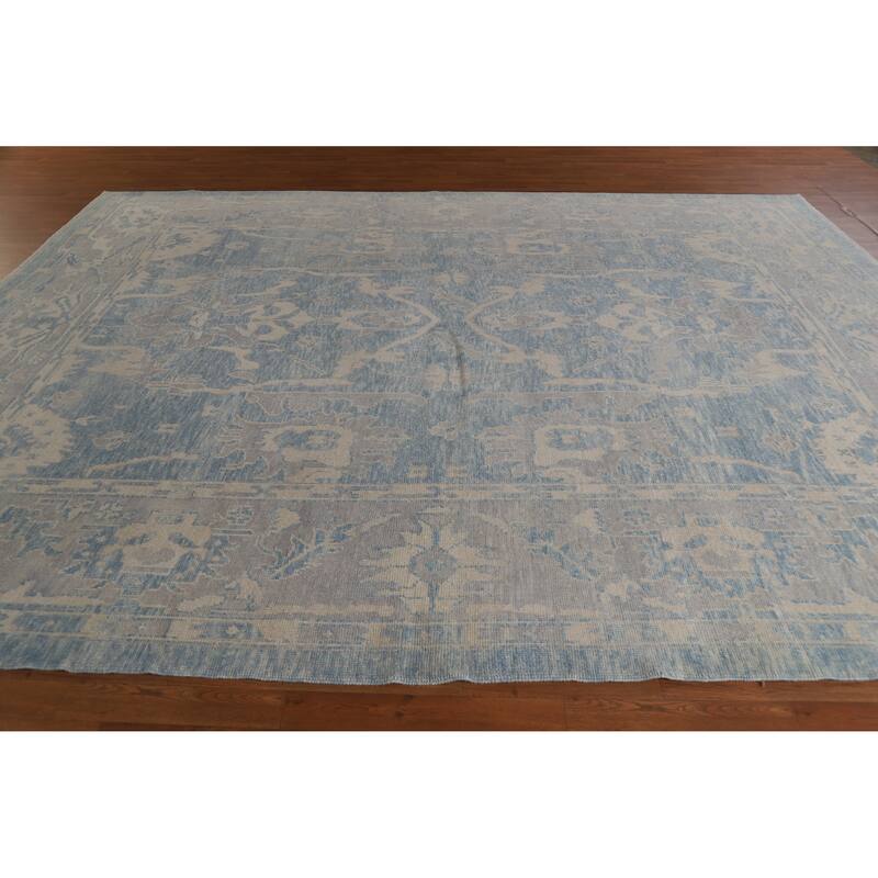 Hand Knotted Oriental 100% Wool Carpet Transitional All-Over Navy Blue & Blues Oushak Area Rug - 12' 6'' X 9' 11''