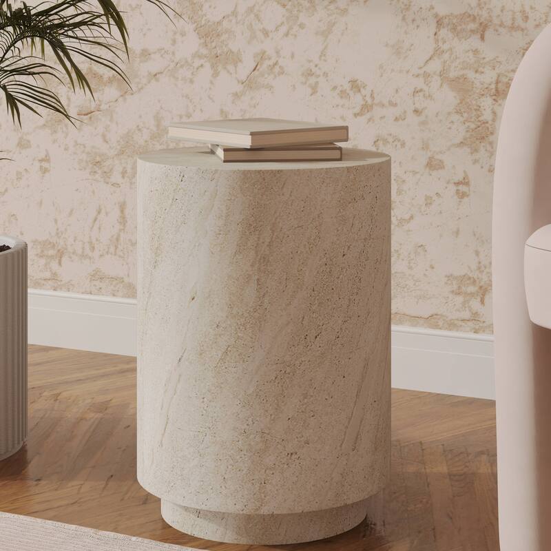 Ramble 14" Wide Round Side Table in Fiberstone Tapered Base Design End Table for Indoor and Outdoor