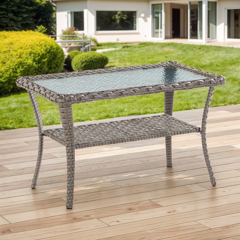 Outdoor Coffee Table/ Side Table with UV-Resistant PE Wicker