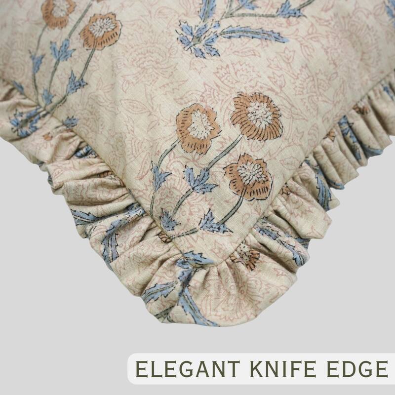 Fabdivine Hand Block Double Side Floral Print Sofa, Couch Decoration Pillow Case