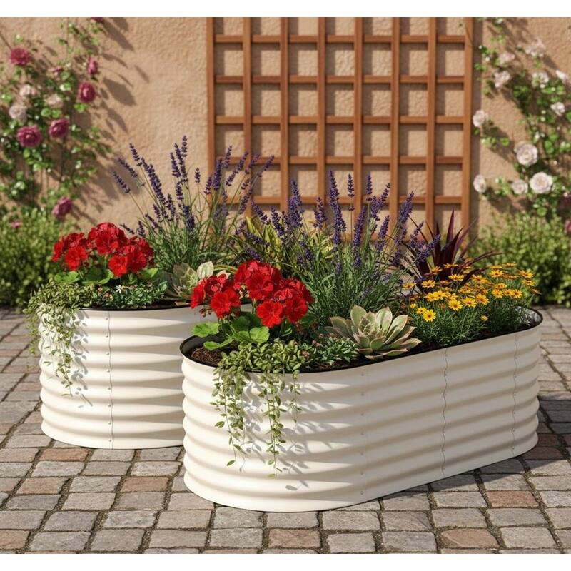 2 Pack Galvanized Raised Garden Beds - Beige - 8x4x2 ft