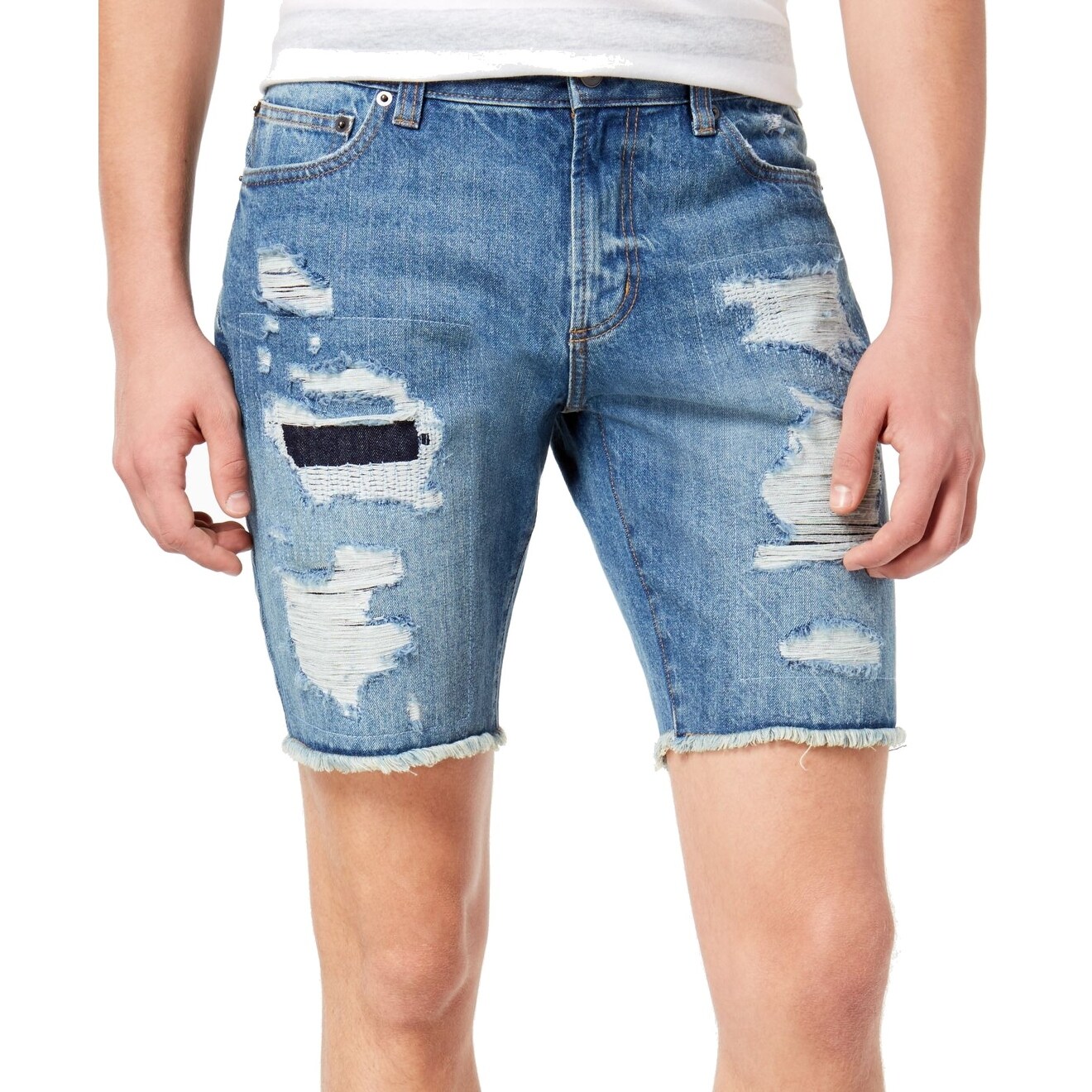 mens destroyed denim shorts