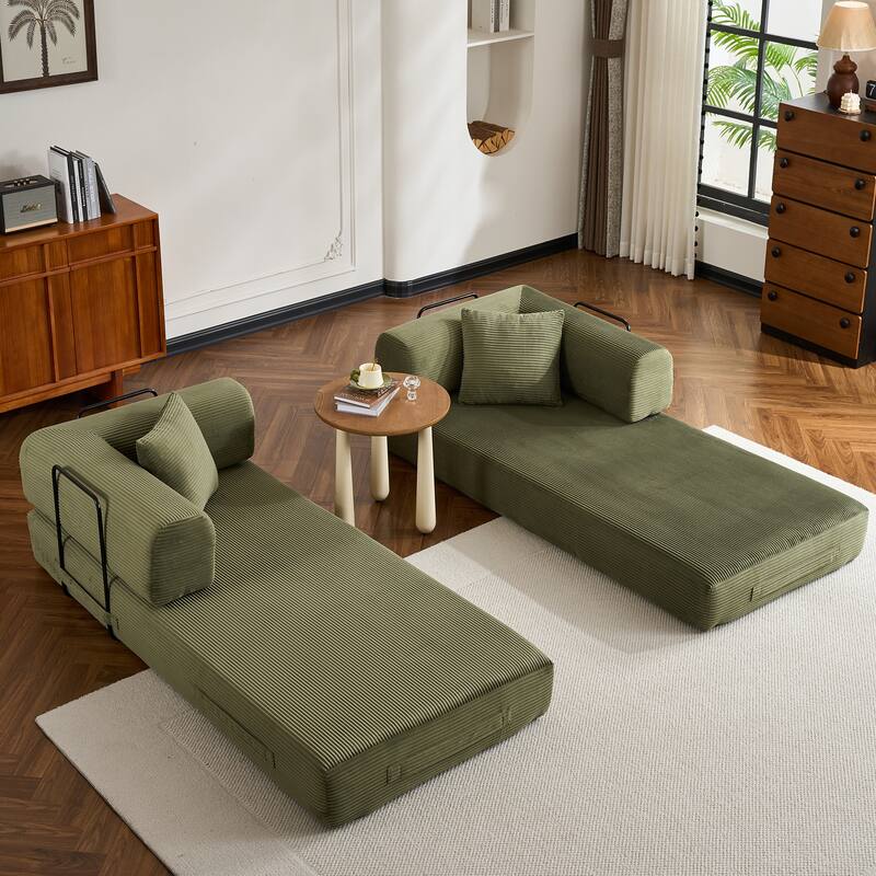 Convertible Sleeper Sofa Bed with Pillow, Modern Corduroy Folding Mattress Couch, Floor Sofa Lounge for Compact Spaces