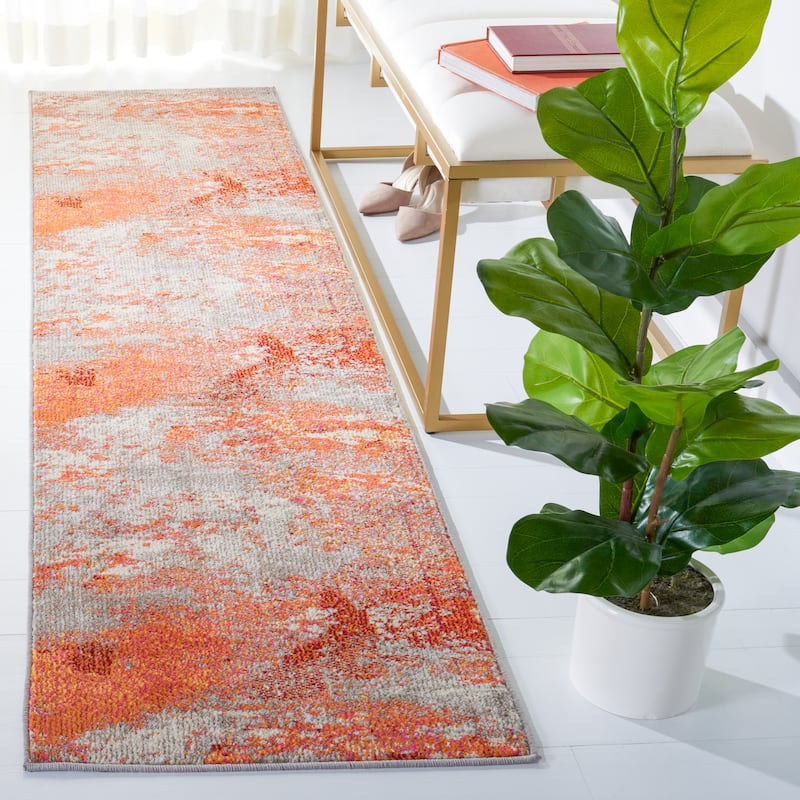SAFAVIEH Madison Memnuna Modern Abstract Rug - 2'2" x 6' Runner - Grey/Orange - Runner