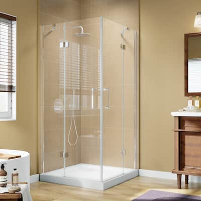 Modland 36x36x72 Inch Corner Shower Door - Auto-Fold Design, 1" Adjustable, Chrome Frame, SGCC Glass - 36''x 72''