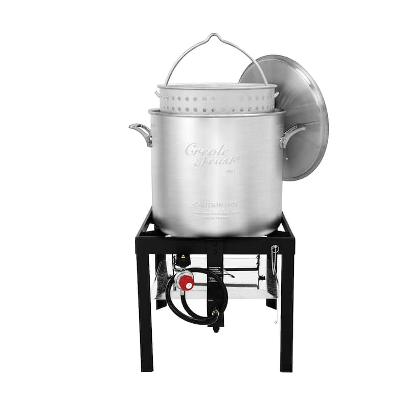 Creole Feast 80 QT Seafood Boiling Kit with Strainer,Black&Sliver - Black