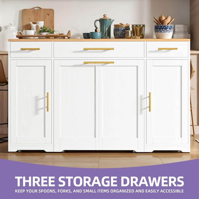 Moasis 55 inch Rolling Kitchen Island with Drop Leaf and Pull Out Garbage Bin Cabinet fits