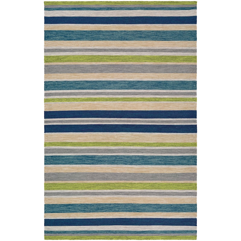 Dream Decor Rugs Villa Stripes Teal Blue Indoor Outdoor Area Rug