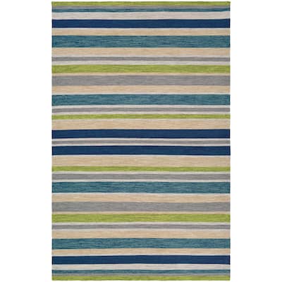Dream Decor Rugs Villa Stripes Teal Blue Indoor Outdoor Area Rug