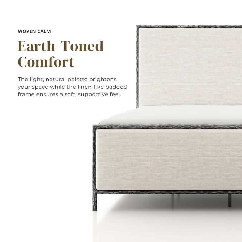 247 Shop At Home Lalia Modern 4-Piece Upholstered Hammered Metal Panel Bedroom Set with 2 Nightstands and Bench