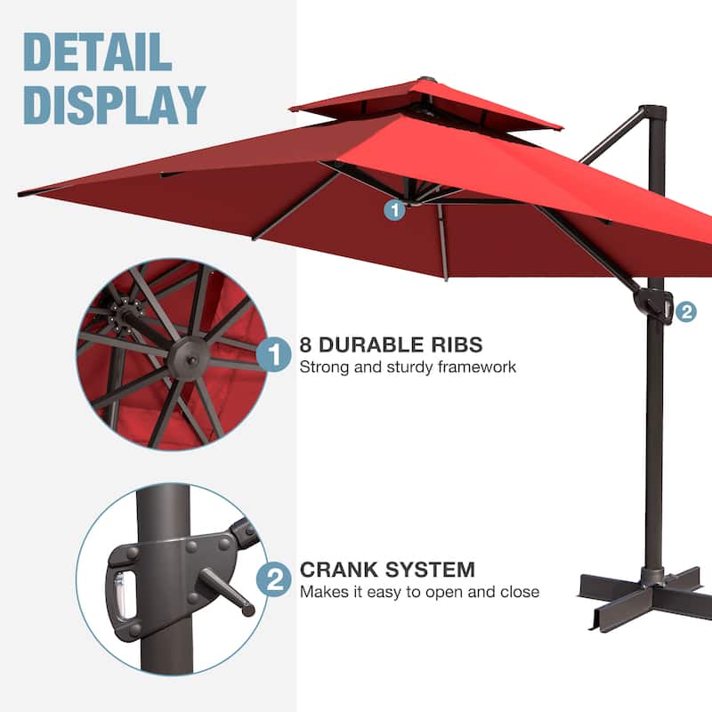VredHom Outdoor 10x13 Ft Patio Dual Wind Vent Offset Cantilever Umbrella