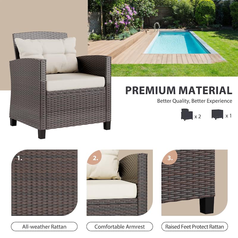 Futzca 3 Piece Patio Furniture Set with Glass Table